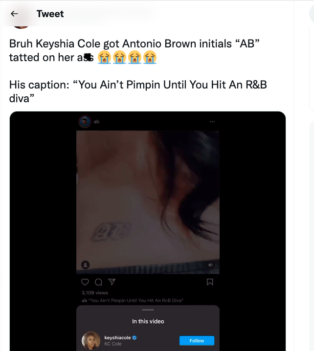 Antonio Brown rejects Keyshia Cole after she says she 'misses' him