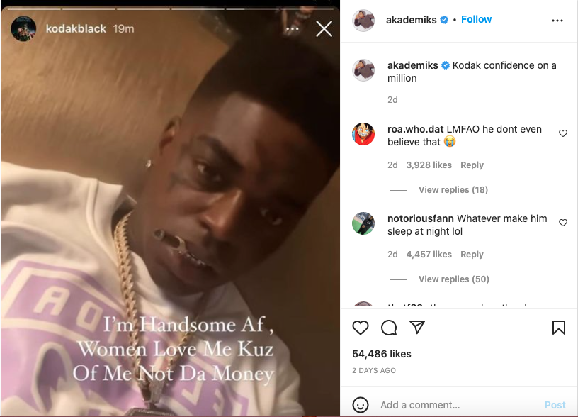 Kodak Black claims women love him because he's 'handsome,' not for his money