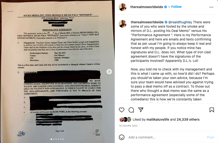 Mo'Nique shows alleged receipts to prove that D.L. Hughley lied to her (photos)