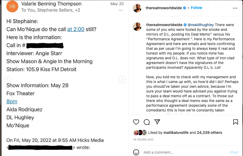 Mo'Nique shows alleged receipts to prove that D.L. Hughley lied to her (photos)