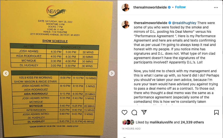 Mo'Nique shows alleged receipts to prove that D.L. Hughley lied to her (photos)