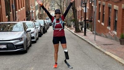 On her way to 102 marathons in as many days, ultra runner Jacky Hunt-Broersma ran her 90th in Boston.(Twitter/@NCrunnerjacky)