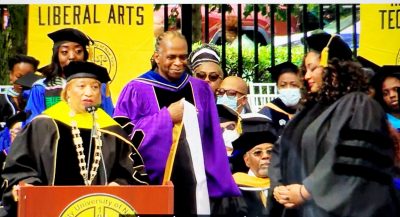 NBA legend Earl 'The Pearl' Monroe and Sandra L. Richards, managing director and head of Morgan Stanley's Global Sports and Entertainment Division, receive honorary degrees