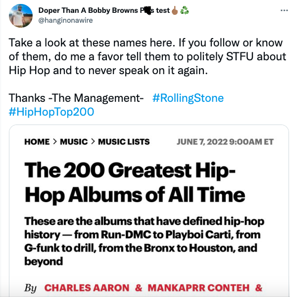 Fans enraged by the 'Rolling Stone' list of 200 greatest rap albums