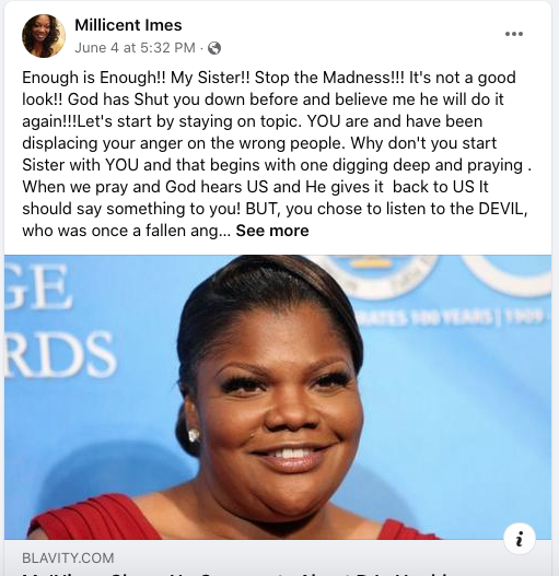 Mo'Nique's sister blasts her for attacking D.L. Hughley and others