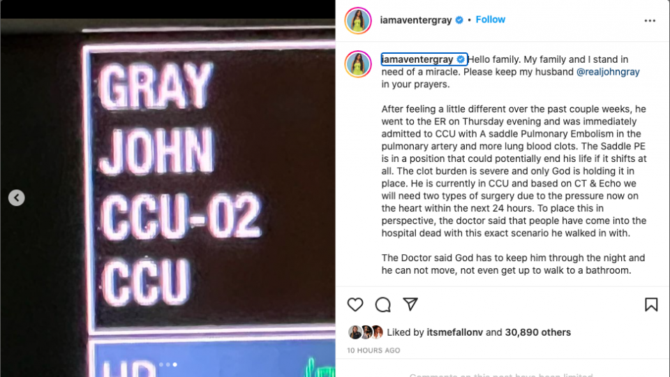 Pastor John Gray in critical care unit of hospital