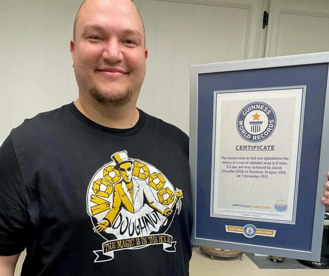 Jacob Chandler with confirmation of the world record. (Jacob Chandler, SWNS/Zenger)