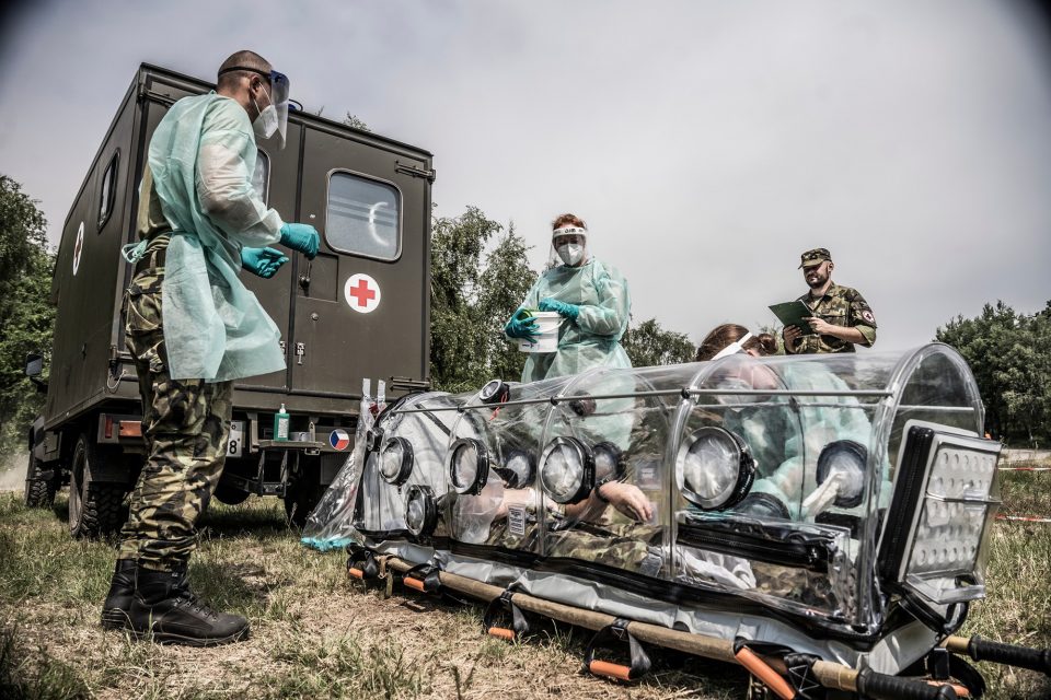 Royal Navy medics have trained in dealing with the aftermath of chemical, biological, radiological and nuclear (CBRN) attacks with NATO allies in the Czech Republic. Undated photograph. (MOD,NATO,SWNS/Zenger)