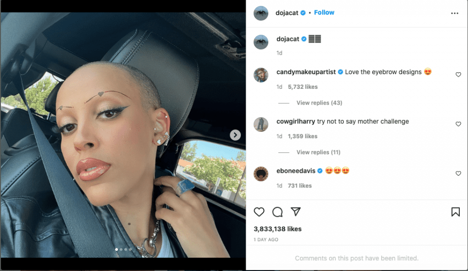 Fans worry as Doja Cat shaves off hair and eyebrows