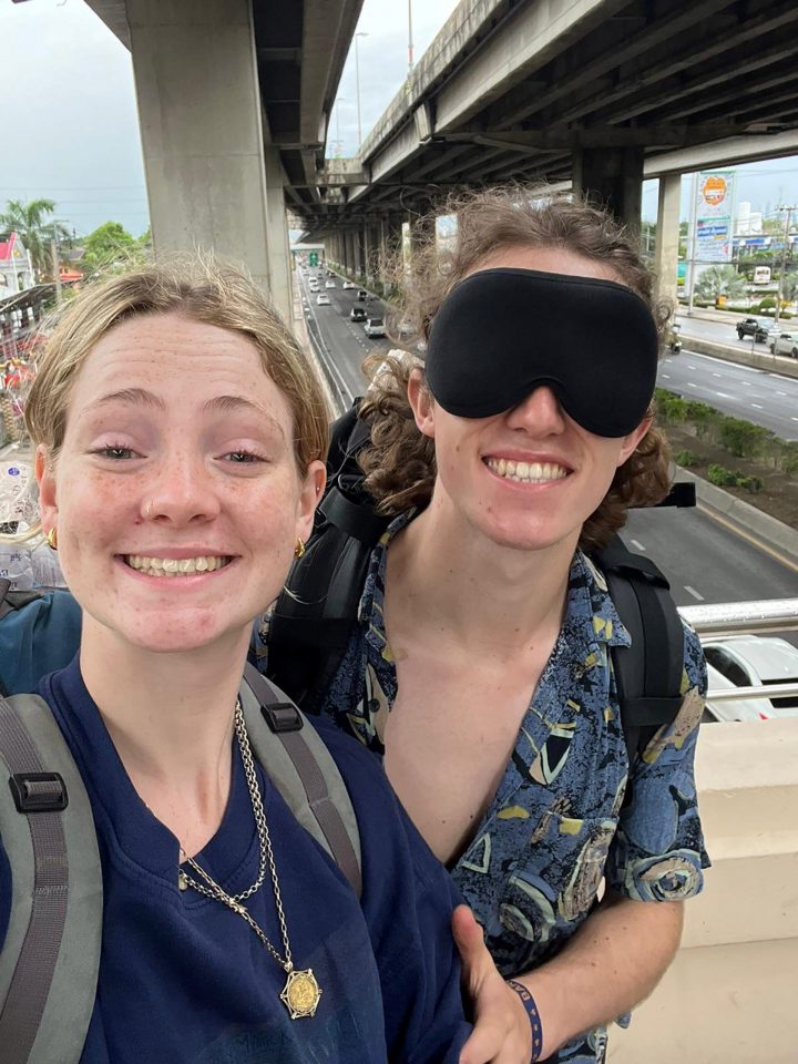 Brave Ed Smith and girlfriend Eimear Pickstone pose in an undated photo. Smith climbed a Thai mountain blindfolded during a three-day challenge to find out what his incredible sister who was born without sight faces every day. (Eimear Pickstone,SWNS/Zenger)