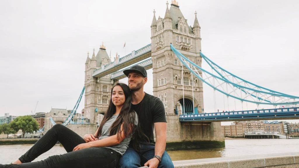 Chloe Egbert and her husband, Jordan pose in an undated photo. The couple sold everything they own to visit every country in the world - with their baby in tow. (Chloe Egbert,SWNS/Zenger)