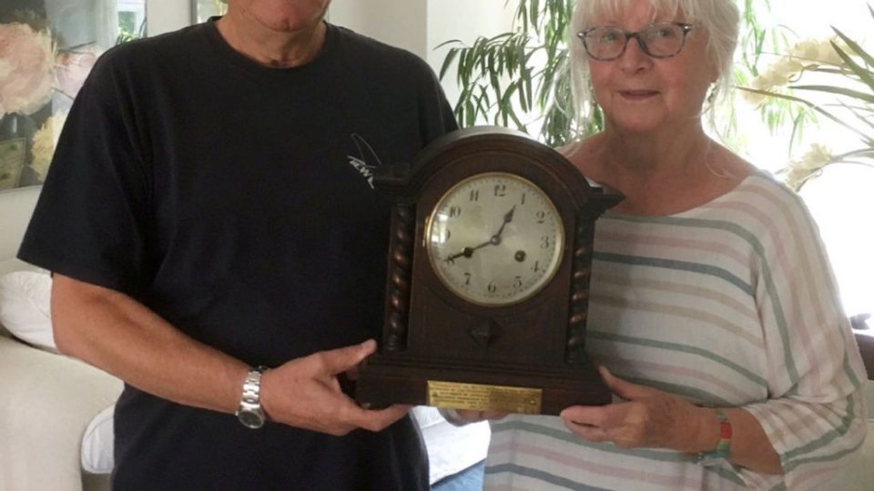 Paul Janes with wife Annette and the clock. Undated photograph. (Sussex Police, SWNS/Zenger)