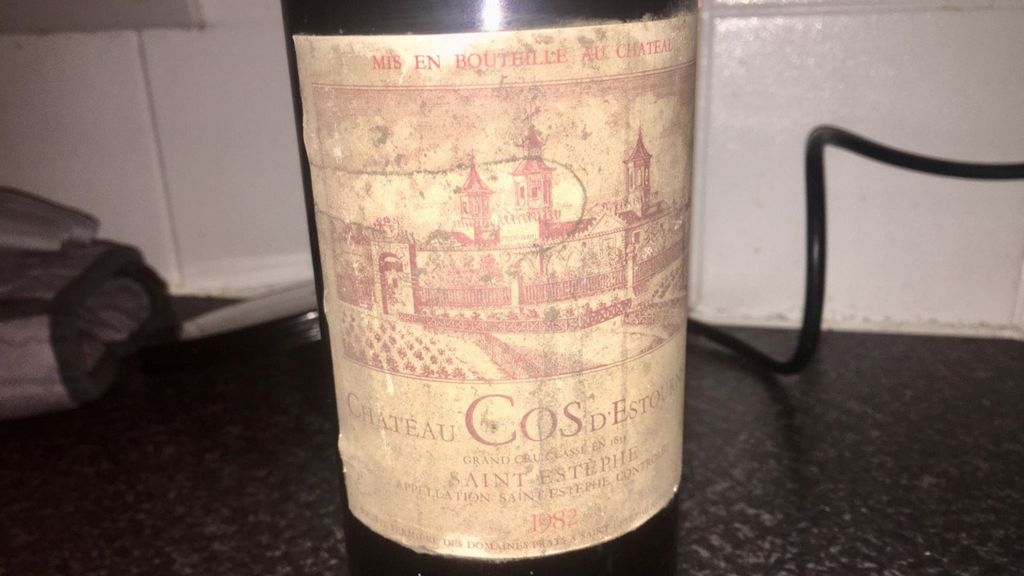 A bottle of 1982 Château Cos d'Estournel, Saint-Estèphe wine which Kerry Carty won in a game at her daughter's school and managed to sell for over $200. Undated photograph. (Kerry Carty, SWNS/Zenger)