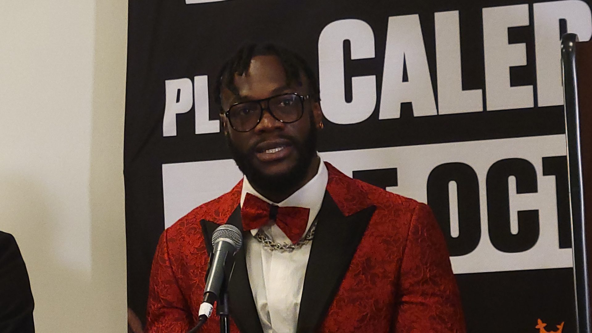 Deontay Wilder speaks to the media after his knockout win (Photo by Derrel Jazz Johnson for rolling out)