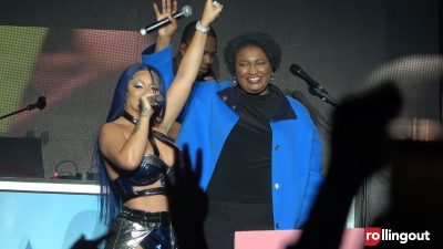Stacey Abrams holds sign on stage as Latto raps about Roe v. Wade (photos)