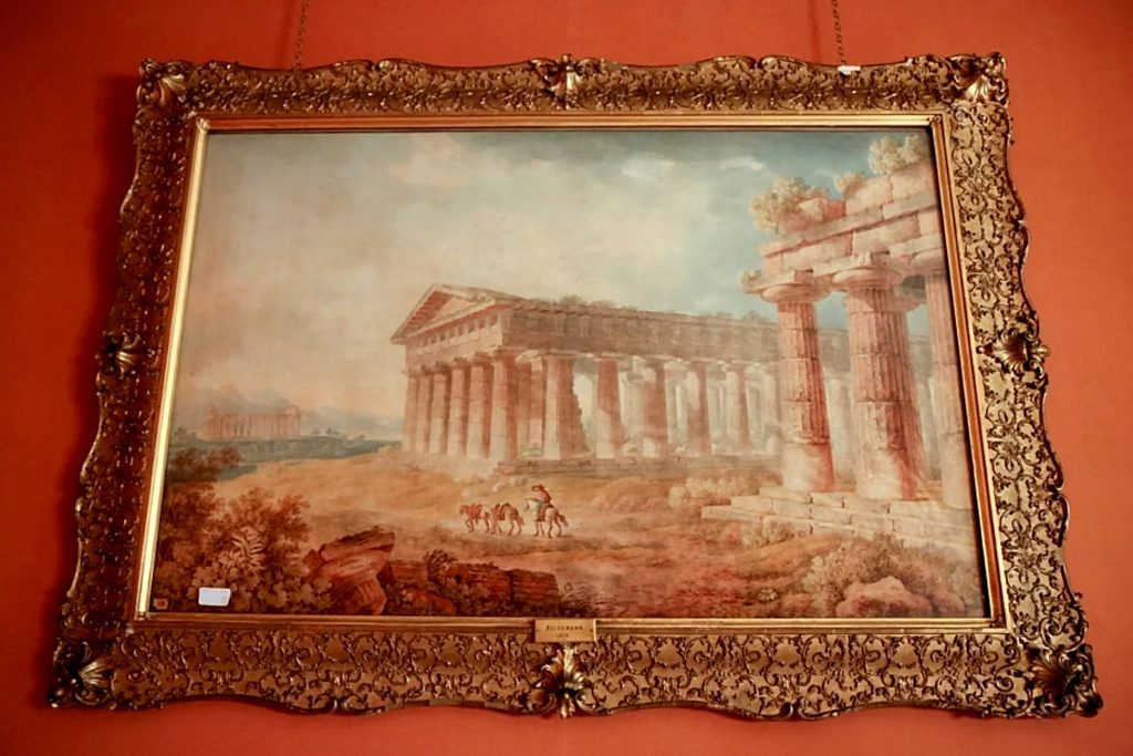 One of a pair of paintings by Frantz Keiserman (Swiss/Italian 1765-1833), The Ruins of Paestum (depicted) and The Forum, Rome, signed and dated 1818.  (Hansons via SWNS)