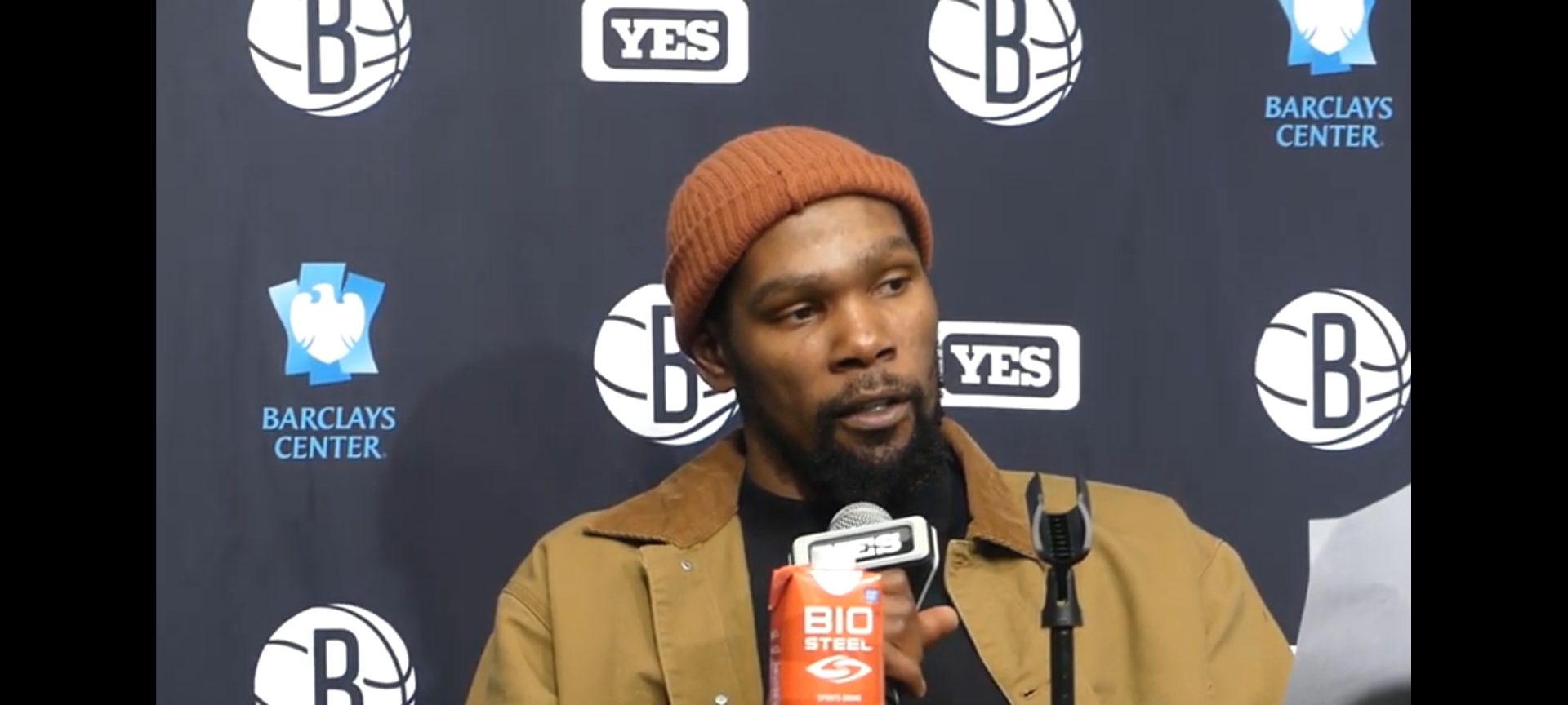 Kevin Durant speaks with the media at Barclays Center in Brooklyn, New York (Photo by Derrel Jazz Johnson for rolling out)