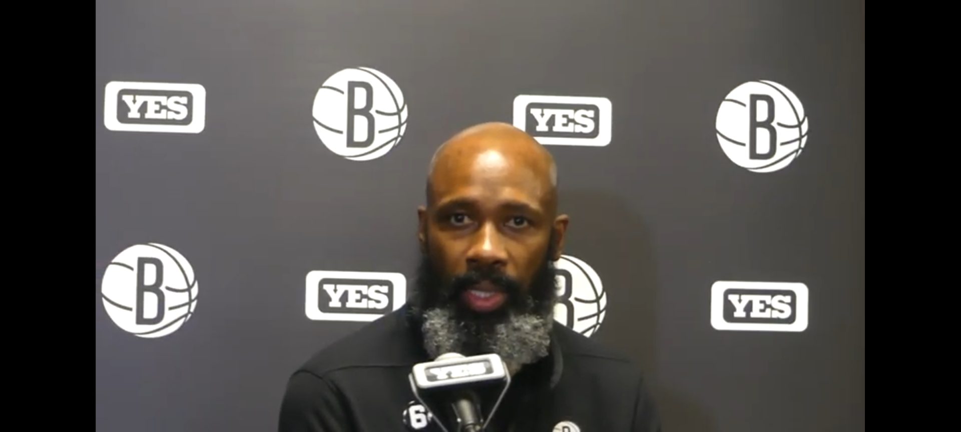 Brooklyn Nets interim head coach Jacque Vaughn speaks to the media (Photo by Derrel Jazz Johnson for rolling out)