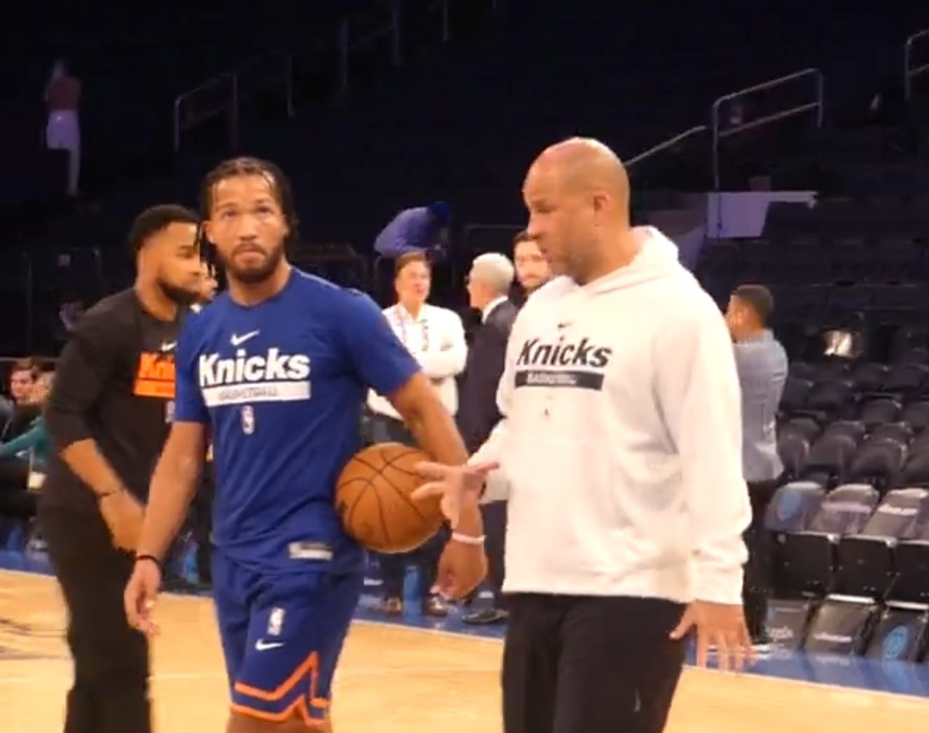 New York Knicks star Jalen Brunson with his father Knicks assistant coach Rick Brunson (Photo by Derrel Jazz Johnson for rolling out)