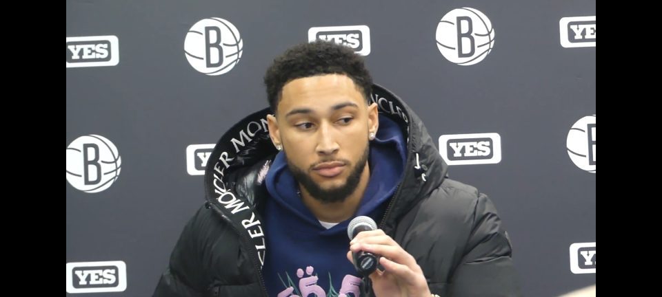 Ben Simmons speaks to the media after his first game in a road uniform at Wells Fargo Center in Philadelphia. (Photo by Derrel Jazz Johnson for rolling out)