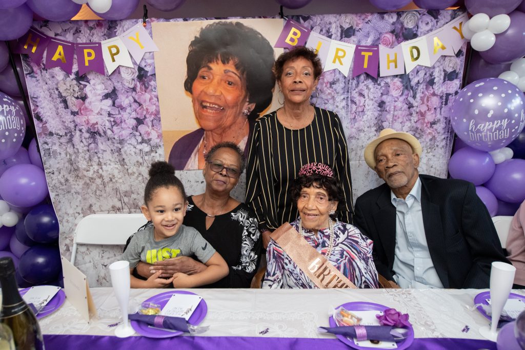 Merah Smith, who loved kickboxing and dancing, surrounded by family on her 110th birthday. She credits her longevity to a healthy diet and faith. TONY KERSHAW VIA SWNS 