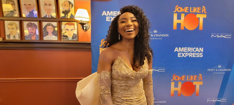 Drama Desk Award nominee Adrianna Hicks discusses her role as Sugar in the Broadway musical 'Some Like It Hot' on opening night in New York City. (Photo by Derrel Jazz Johnson for rolling out.)