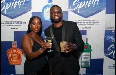 Actress Ashley Blaine Featherson-Jenkins and HBCU Buzz Founder Luke Anthony Lawal, Jr. at Toast to Black Excellence during HBCU Homecoming with DIAGEO and its Brands CÎROC, Crown Royal, Tequila Don Julio and Tanqueray. (Photo credit: LaVan Anderson/Everyday LaVan)