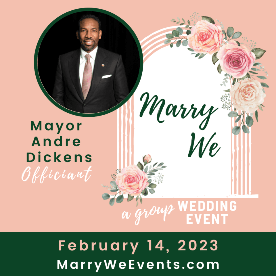 "Marry We" wedding promo flyer feat Atlanta mayor Andre Dickens