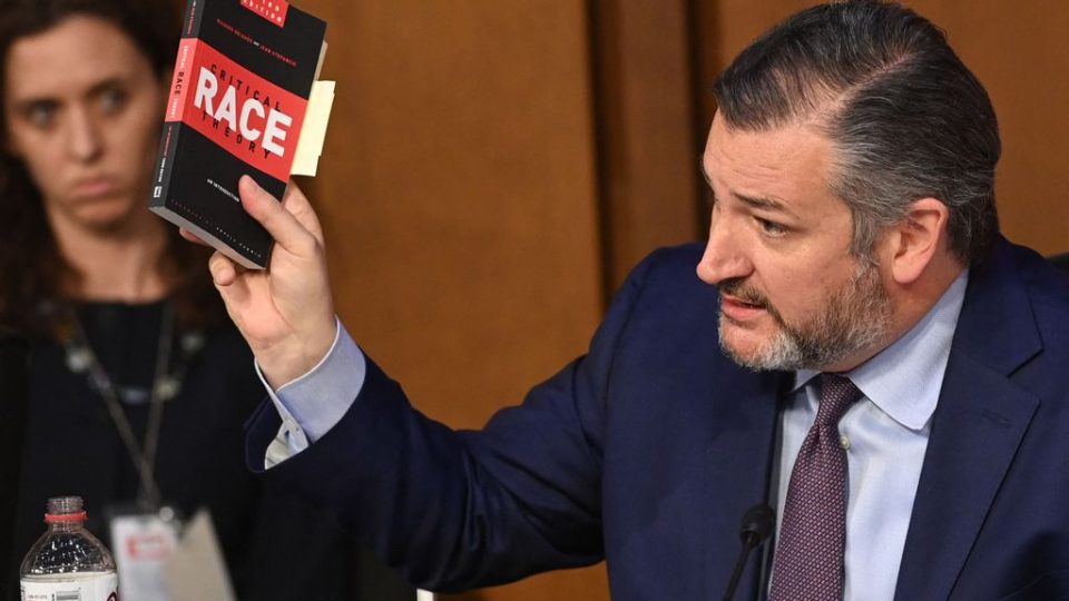 US Senator Ted Cruz (R-TX) holds a book titled Critical Race Theory while speaking during the confirmation hearing for Judge Ketanji Brown Jackson before the Senate Judiciary Committee on her nomination to be an Associate Justice on the US Supreme Court, in the Hart Senate Office Building on Capitol Hill in Washington, DC, on March 22, 2022. It's claimed that CRT has attacked Zionism and the state of Israel. SAUL LOEB/JNS