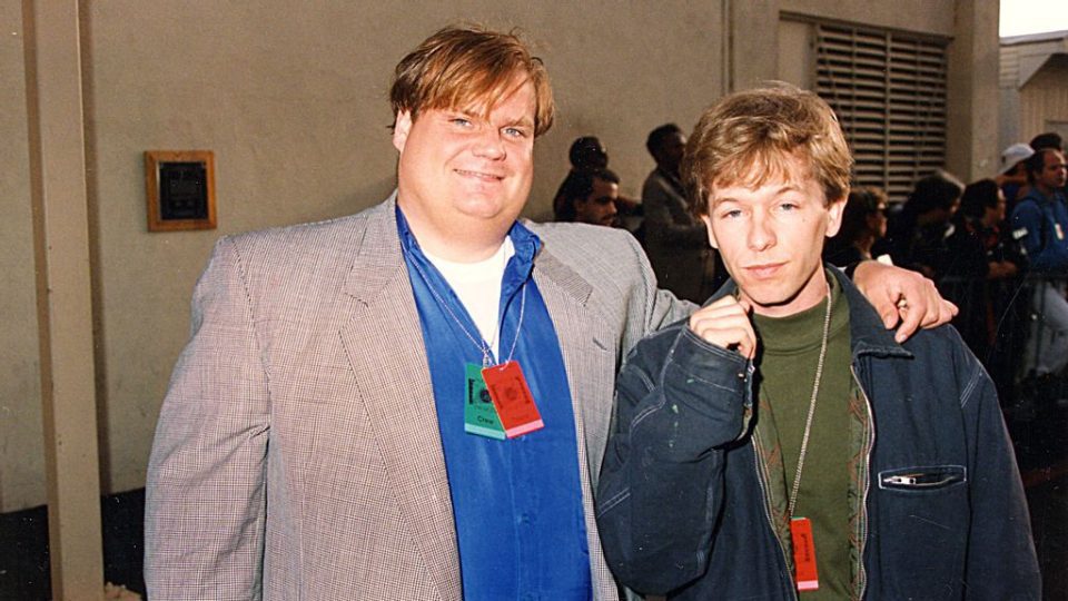 Chris Farley & David Spade during 1993 MTV Movie Awards in Los Angeles, California, United States. The late actor was the cousin of the Ford CEO Jim Farley. JEFF KRAVITZ/BENZINGA