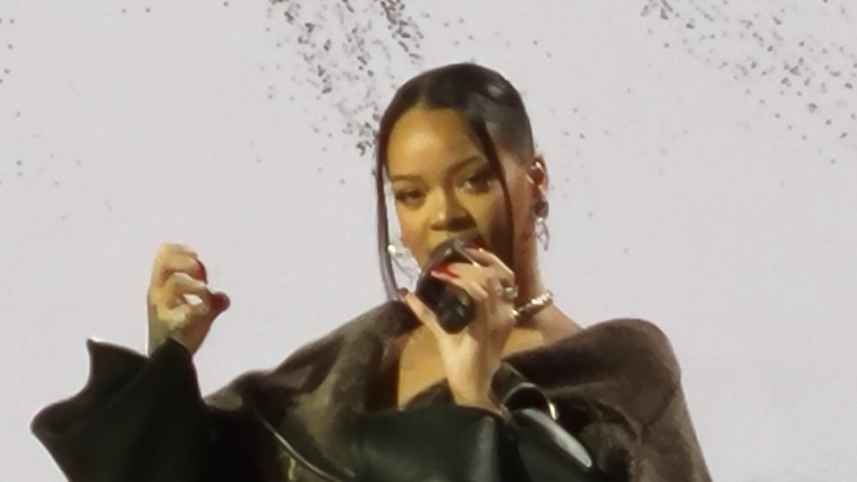 Rihanna at a press conference for the Apple Music Super Bowl LVII Halftime Show. (Photo by Derrel Jazz Johnson for rolling out.)