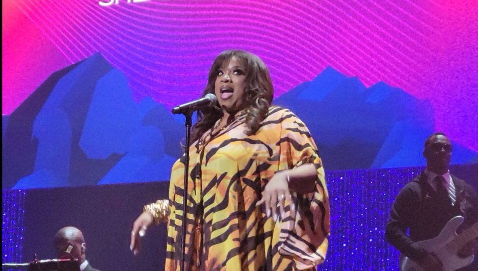 Kierra Sheard-Kelly performs at the Super Bowl Soulful Celebration: An Evening of Inspiration and Culture at the Mesa Arts Center in Mesa, Arizona. (Photo by Derrel Jazz Johnson for rolling out.)