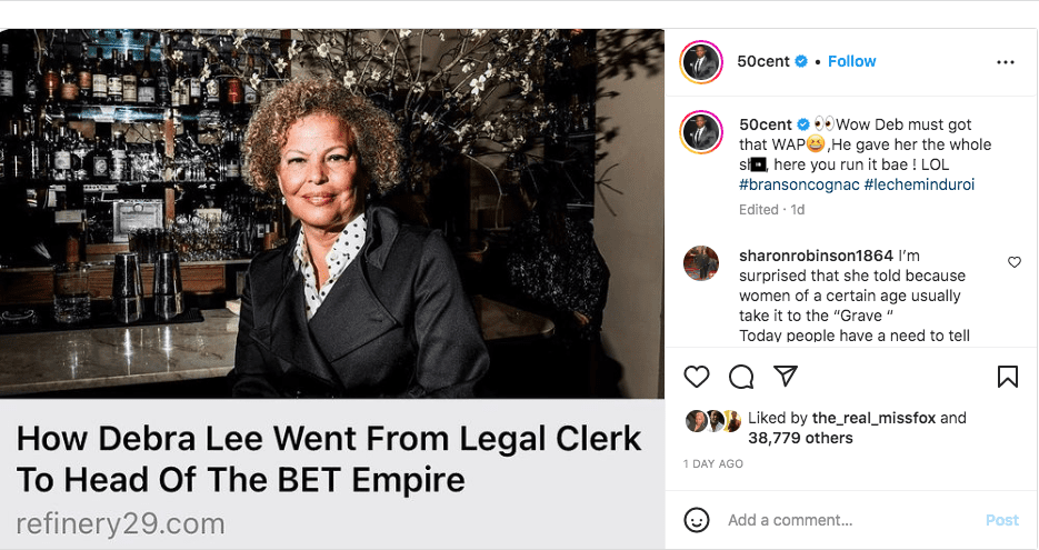 50 Cent's vulgar reaction to Debra Lee's romance with BET founder Bob Johnson