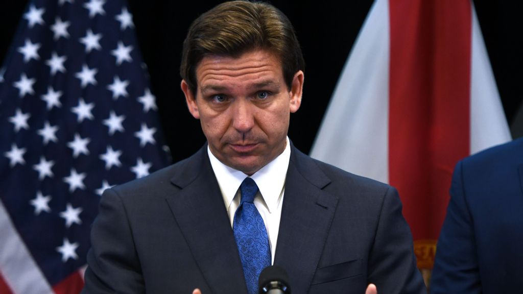 Florida Governor Ron DeSantis holds a press conference at the Reedy Creek Administration Building in Lake Buena Vista. (Photo by Paul Hennessy/SOPA Images/LightRocket via Getty Images)
