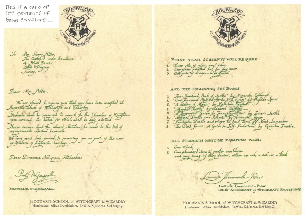 Hogwarts acceptance letter used in 1st Harry Potter film set for $15K at auction