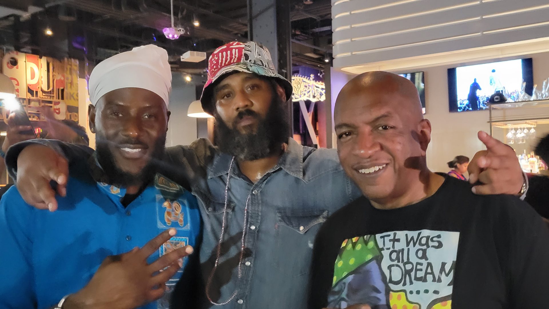 Hot 97's Shani Kulture, percussionist Shaun Kelly, and Video Music Box creator Ralph McDaniels. (Photo by Derrel Jazz Johnson for rolling out.)