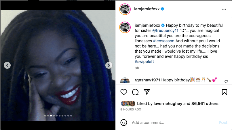 Jamie Foxx wishes sister happy birthday, praises her for saving his life