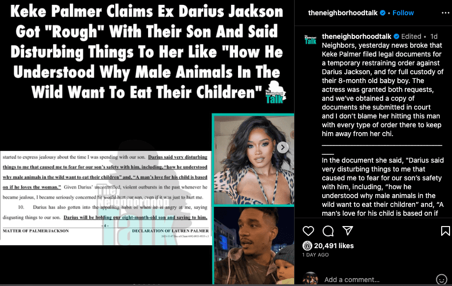 Keke Palmer's ex-Darius Jackson understands why animals eat their young