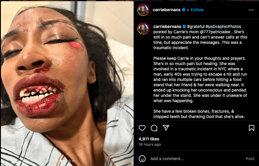 Marvel actress Carrie Bernans hit by car, seriously injured (photos)