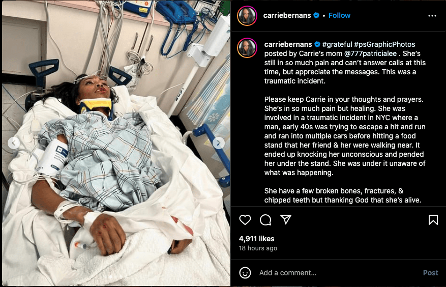 Marvel actress Carrie Bernans hit by car, seriously injured (photos)