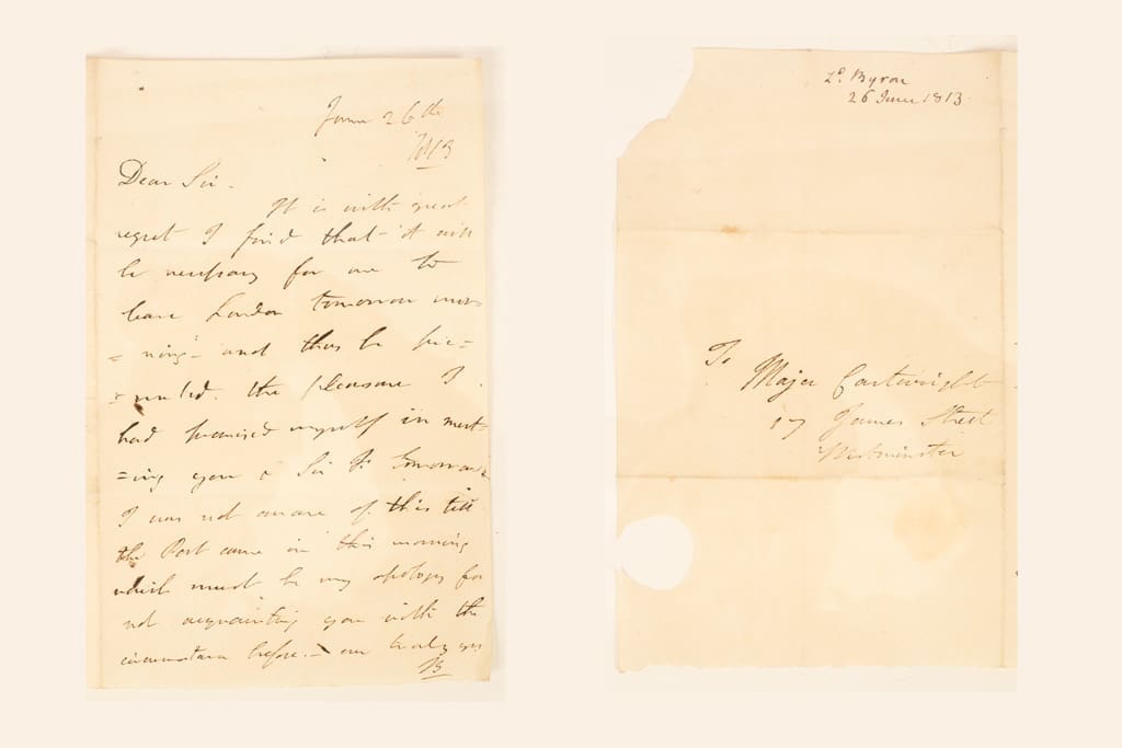 The rare letter from Lord Byron. CHORLEY'S VIA SWNS.