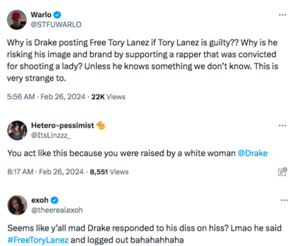 Fans are furious that Drake seemingly calls for Tory Lanez to be released