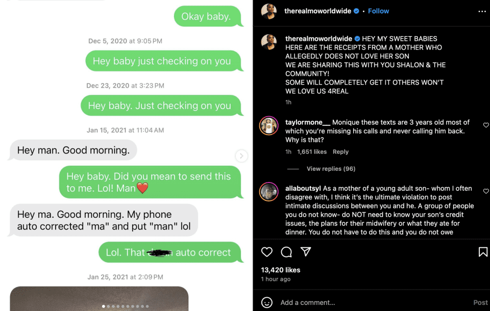 Mo'Nique reveals messages with son after he calls out relationship