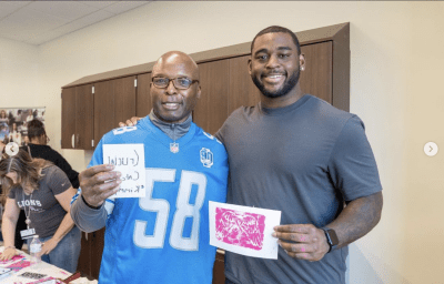 Former and current Detroit Lions players at mammogram event
