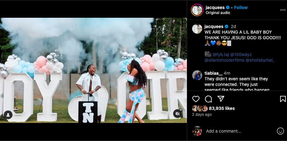 Jacquees and Deion Sander's daughter Deiondra host gender reveal (photos)