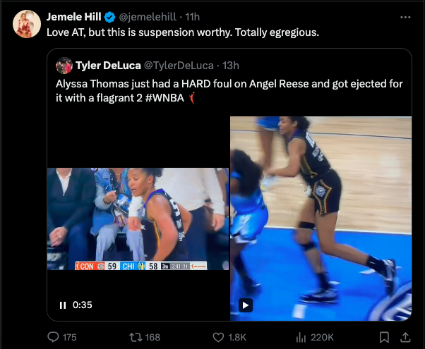 WNBA's Alyssa Thomas ejected for violent foul on Angel Reese (video)