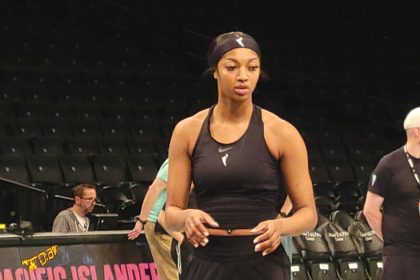 Angel Reese of the Chicago Sky warming up before a game (Photo by Derrel Jazz Johnson for rolling out)