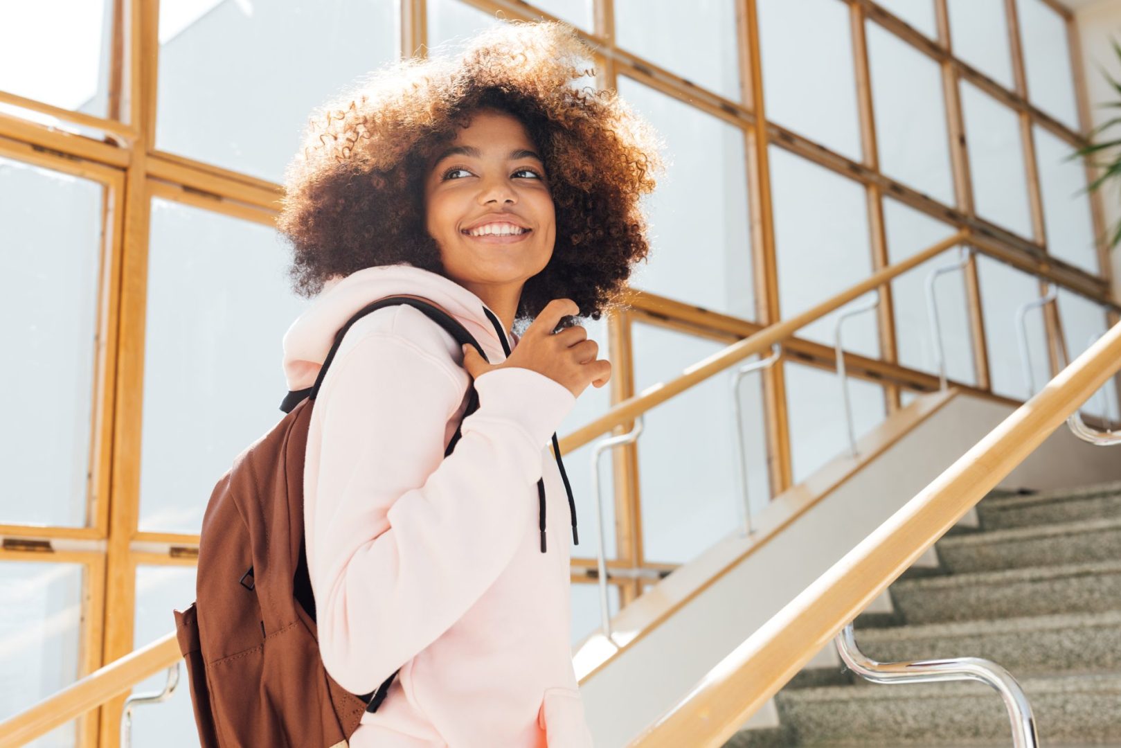 teen Walking up the stairs