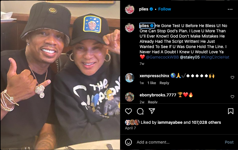 Plies critical of Caitlin Clark's game