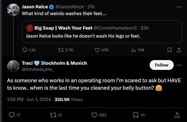 Ex-NFL's Jason Kelce gets into it with fans after saying he doesn't wash his feet